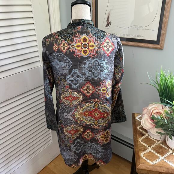 JOHNNY WAS Tunic Womens XXS Mumbai Della Gray Bohemian Artsy Eclectic Luxury - Picture 5 of 12